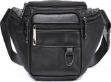 Belt bag - Phone bag - Crossbody - Pouch bag - Leather - Black - 19 x 11 x 3 cm - 6 compartments V1188-NK-BOL-463