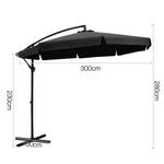 Instahut 3m Outdoor Umbrella Cantilever Garden Beach Patio Black UMB-BAN-F-8RIB-BK