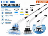 White 9 piece replaceable cleaning brush heads Electric Spin Scrubber with Extendable Handle V888-ELOSUNG53376