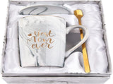 Best Mom Ever Coffee Mug Gift Set with Lid, Spoon & Coaster, 14oz Pink Marble Ceramic Cup for V1107-CS-DLSMKBB