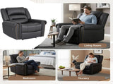 Artiss Leather Manual Recliner Chair with USB Charge Port, Overstuffed Armchair Sofa for Living Room RECLINER-A24-PU-BK-AB