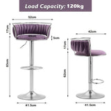 SERENIT Silver Swivel Upholstered Velvet Adjustable Height Counter Stool with Metal Frame Voilet V255-GP2311R-VOILET