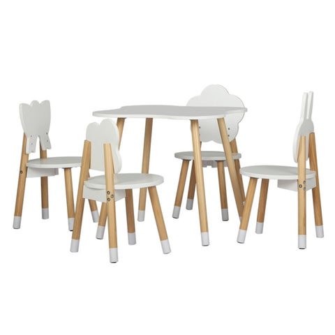 Keezi 5PCS Kids Table and Chairs Set Children Activity Study Play Desk White KTC-MFL-WHWD