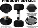 20lb to 45lb Rubber Coated Hex Dumbbells Pair of 20LB / 9kg V1409-SKU-26515