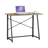CARLA HOME Foldable Computer Desk - Oak Steel Frame Study Table - Brown - Foldable Desk V178-36467