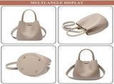 Top Handle Bucket Bag for Women, Genuine Leather Commuter Satchel Handbag Ladies Daily Outdoor V1369-AZ3-W-08163