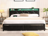 Levede King Bed Frame Leather Headboard RGB 2 Drawers BF1064-K