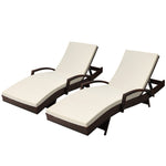 Gardeon 2PC Sun Lounge Wicker Lounger Outdoor Furniture Beach Chair Patio Adjustable Cushion Brown FF-LOUNGE-ARM-BRX2