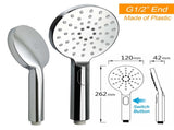 Chrome Round 8" Rainfall Shower Head 3 Modes Handheld Rose Silde Rail Twin Set V1233-C4902B22HR002M4CKSR108
