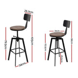 Artiss 4x Bar Stools Kitchen Dining Chairs Adjustable Wood Stool w/Backrest BA-TW-V17-098BACK-BKX4