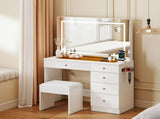 Levede Dressing Table LED Makeup Mirror Stool Set Vanity Desk 5 Storage Drawer VM1034-WH-AU