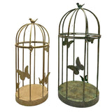 Set 2 Nested Distressed Finish Plant Cages w Butterflies 79cm, 69cm V637-74136CGE