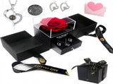 Platinum heart-shaped projection necklace, engraved with 100 ways to say "I love you," paired with V1232-XXSKMMGXL001