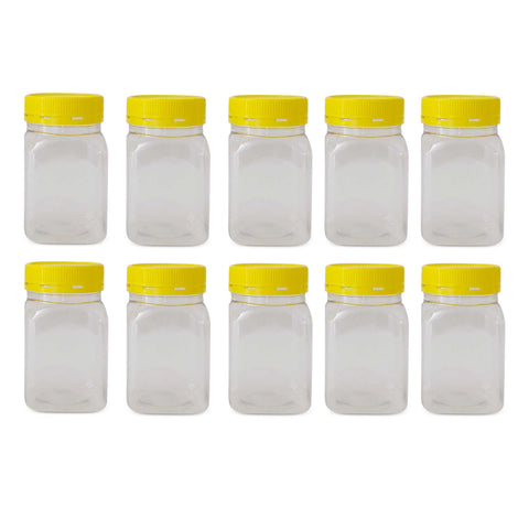 10x 500g Plastic Honey Jars Lids - Square Clear Food Grade Packaging Containers V238-SUPDZ-32706744811600