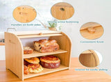 CARLA HOME Large Bamboo Bread Box Storage Organizer with Roll Top for Kitchen Counter LSB-36186
