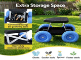 Gardeon Garden Cart Seat with Wheels, Rolling Work Stool with Tool Storage Tray, 440lbs GCT-SEAT-200KG-BL