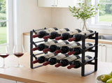 Artiss 3-Tier Wine Rack Metal Freestanding 12 Bottles Modular Countertop Wine Display Shelf Black FUR-U-WINE-01-12B