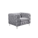 321 Seater Sofa Classic Button Tufted Lounge in Grey Velvet Fabric with Metal Legs V43-SET-JAQS-3+2+1-GR