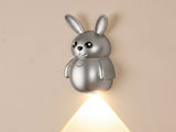 Adorable Cartoon Rabbit LED Motion Sensor Wall Light, Rechargeable Magnetic Cordless Night Lamp for V1341-ZY-GGQR38HB-SILVER-2PCS