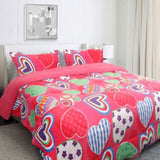 Ramesses Pink Heart Printed Sherpa Flannel Fleece Reversible Blanket Set Single/Double V442-KIT-BLANKET-SHERPAHEART-PINK-DS