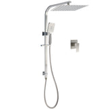 Brushed Nickel Square Twin Shower Set 12" Rain Head 3 Modes Handheld Silding Rail Wall Mixer V1233-C7121NHS002M4CNKSS112NKSQ201N