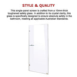 800 x 2100mm Frameless 10mm Safety Glass Shower Screen V63-828891