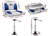 Seamanship 2X Folding Boat Seats with 2X Adjustable Pedestals 5575cm Marine Swivel Low Back 13cm BS-86202-WB-40-5575X2