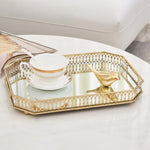 SOGA 35cm Gold Rectangle Ornate Mirror Glass Metal Tray Vanity Makeup Perfume Jewelry Organiser with PLATEHJ1185