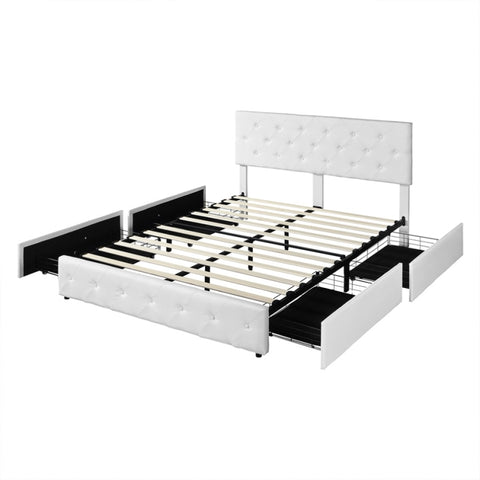 Levede Queen Bed Frame Tufted 4 Drawer BF1052-Q-CR