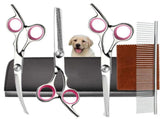 Titanium Coated Professional 6 in 1 4CR Stainless Steel Dog Grooming Scissors with Safety Round Tip, V1192-AZ-W-26620