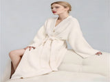 Beige Women's Ultra-Soft Plush V-Neck Cardigan Robe - Extra Thick Half-Velvet Warm Housecoat & V888-ELOSUNG49238