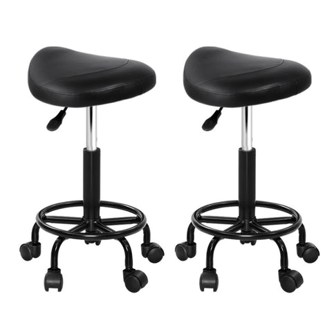 Artiss 2x Salon Stool Saddle Swivel Chair SALON-B-ERG-NEW-BKX2