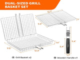 2PCS Folding Grill Baskets, Stainless Steel Grill Baskets with Detachable Wooden Handle, V1369-AZ3-W-08808