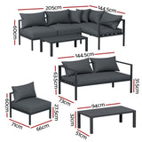 Gardeon 4 Seater Outdoor Sofa Set Aluminium Patio Furniture Setting 4PC Charcoal ALU-SOFA-AL-4PCS-CC