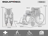 EQUIPMED 24 Inch Folding Wheelchair Lightweight Portable for Elderly and Disabled, Grey V219-EQWRHC05A