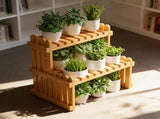 2 Tiers Wooden Flower Stand Shelf, 14.57x8.27x11.81 Inch, Table Top Plant Stand Desk Flower Pot Rack V1369-AZ3-W-10132