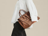Size L Coffee Elegant Women's Leather Briefcase Tote Vintage Style Large Capacity Commuter Handbag V888-ELOSUNG27565