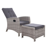 Gardeon Recliner Chair Sun lounge Wicker Lounger Outdoor Patio Furniture Adjustable Grey ODF-RECLINER-CHOTM-GE