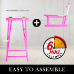 2X Director Movie Folding Tall Chair 76cm PINK HUMOR V274-FT-6015DC-PK2