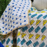 GOTS Certified Organic Cotton Reversible Baby Quilt - Yellow Cars V563-0009