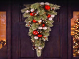 Christabelle 90cm Jingle Bells Christmas Teardrop Wreath Pre Lit Warm White LED Baubles Berries 112_SENJB90T
