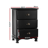 Artiss 2x Bedside Table 3 Drawers Vintage - THYME Black ST-CAB-B-3D-BKX2