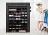 9 Tier Shoe Rack Portable Storage Cabinet Organiser Portable Wardrobe W/ Cover Black V201-QHGMMOREONE040