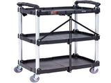 Foldable Utility Service Cart, 3 Shelf 165LBS Heavy Duty Plastic Rolling Cart with Lockable Wheels, V952-SXSYTCSXCDPM3XOD4V0