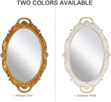 Oval Antique White 25 x 38 cm Vintage Carved Hanging Wall Mirror for Bedroom and Living-Room V178-12672
