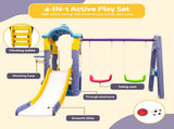 Keezi Kids 4-in-1 Slide Swing Set Double Swing Basketball Hoop Playhouse KPS-SLIDE-2SWING-CLF-AB