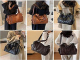 Women Tote Bag Vintage PU Leather Shoulder Handbag with Zipper for Work School, 45x25x15cm, Black V1237-ZY-924-017