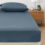 400TC Bamboo Cotton Fitted Sheet with Pillowcase Set Long Single Size 40cm Wall Steel Blue V442-ATX-SHEETS-BAMBOOCOTTON400TC-STEELBLUE-LS