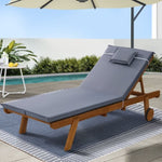 Gardeon Sun Lounge Wooden Lounger Outdoor Furniture Day Bed Wheels Patio Grey ODF-B-LOUNGE-WHEEL-GE