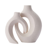 Hollow Ceramic Vase Set of 2,Style Round Nordic Mid Century Modern Aesthetic Decorative Vase for V1192-AZ-W-15845